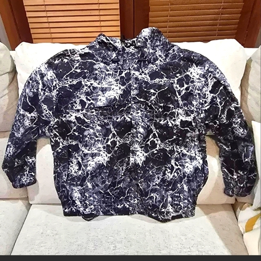 NWT New Zealand Fitwear Black Marble Windbreaker -$79 Retail Womens Size Large